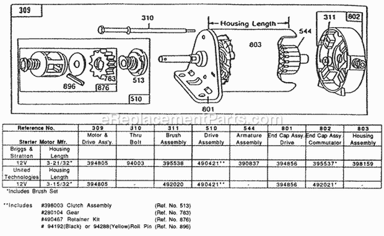 Electric Starter And Chart Diagram and Parts List for 190432-2984-01  Briggs and Stratton Engine